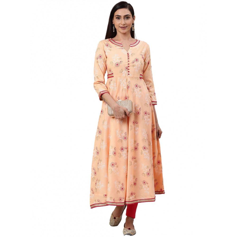 Casual 3/4 th Sleeve Floral Printed Rayon Kurti