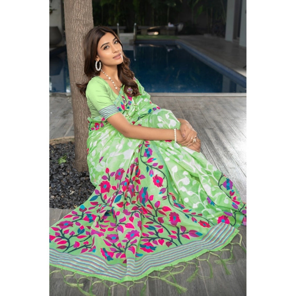   Cotton Printed Saree With Unstitched Blouse