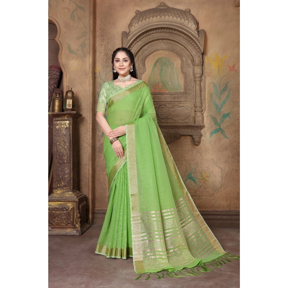   Soft Linen Striped Saree With Unstitched Blouse