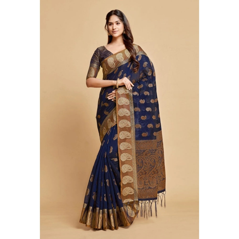   Chanderi Cotton Printed Saree With Unstitched Blouse