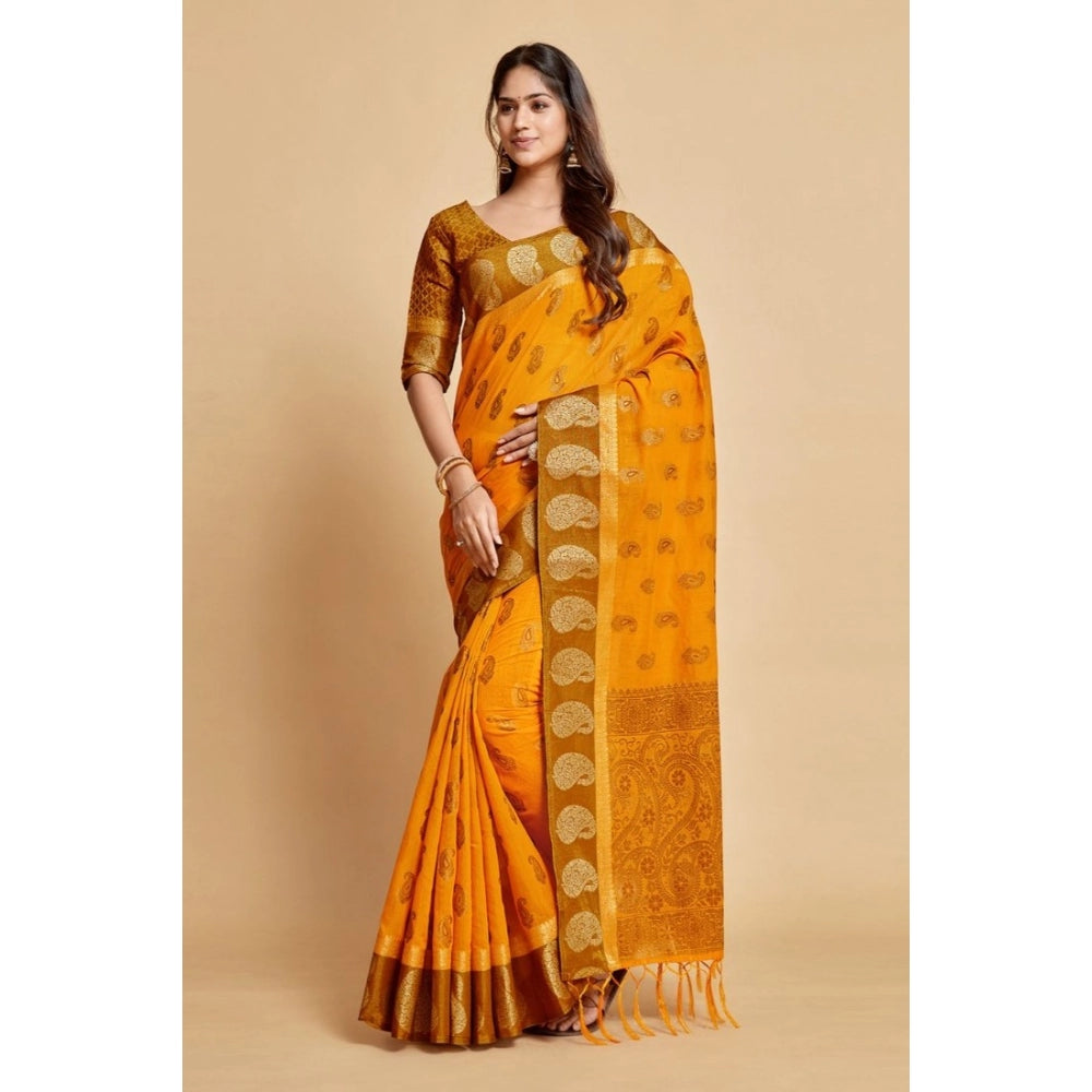   Chanderi Cotton Printed Saree With Unstitched Blouse