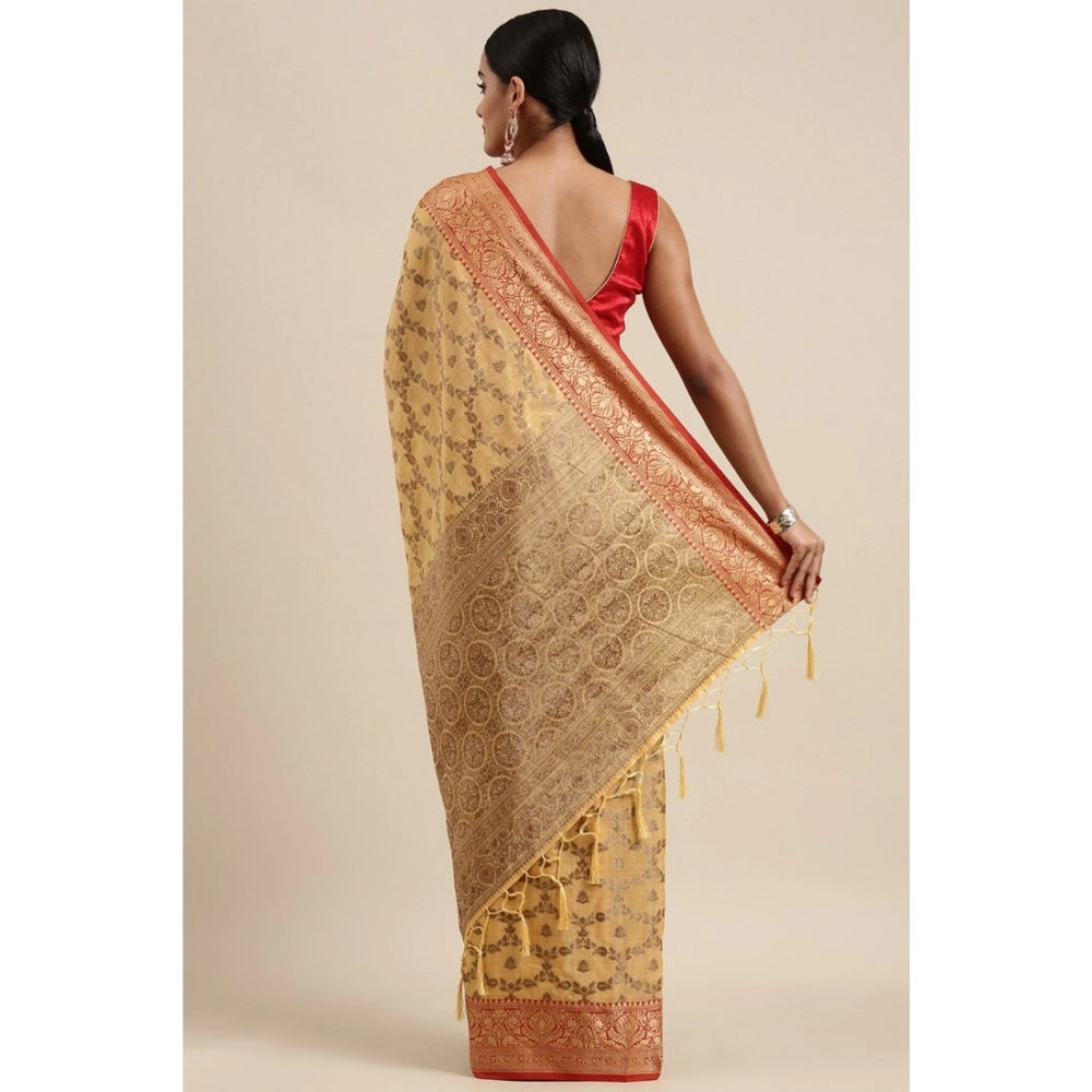   Chanderi Cotton Printed Saree With Unstitched Blouse