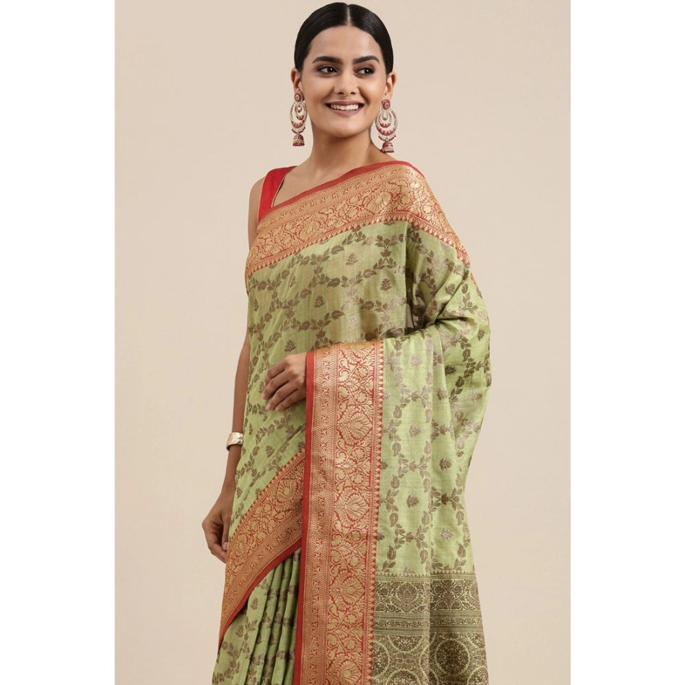   Chanderi Cotton Printed Saree With Unstitched Blouse