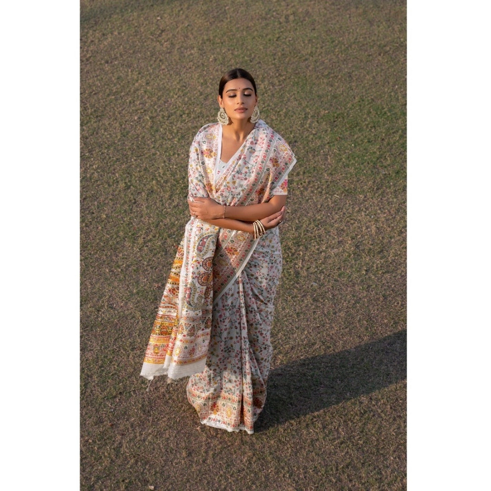   Linen Printed Saree With Unstitched Blouse