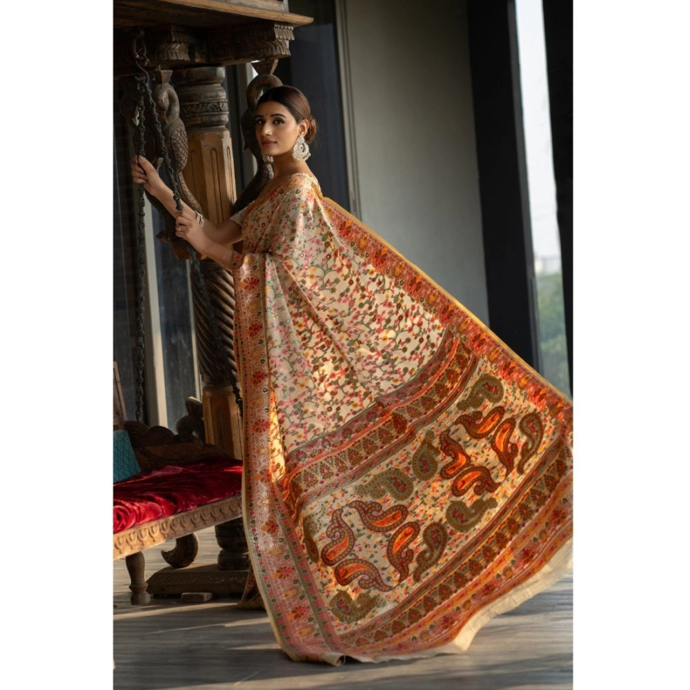   Linen Printed Saree With Unstitched Blouse