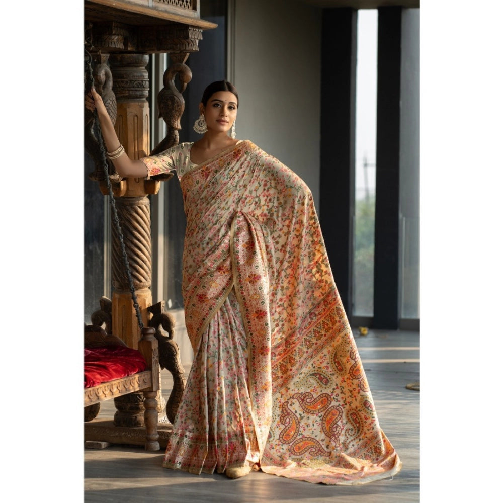   Linen Printed Saree With Unstitched Blouse