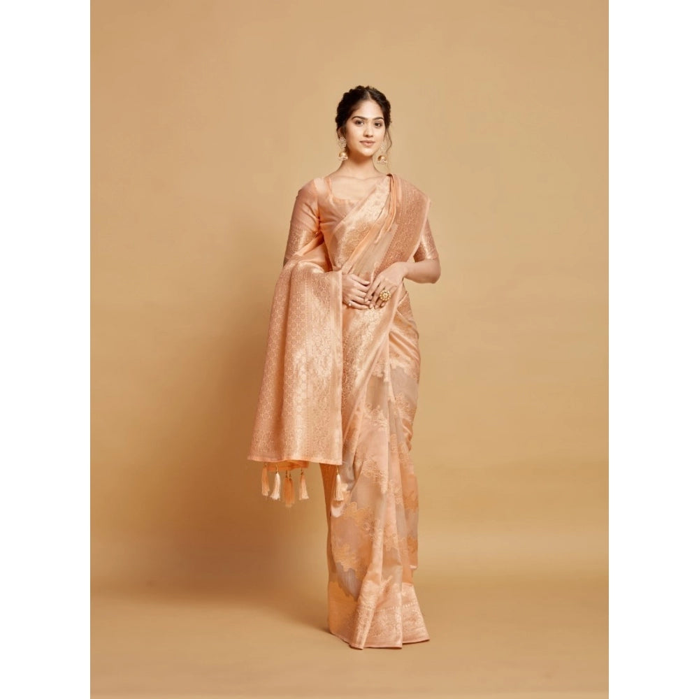   Linen Printed Saree With Unstitched Blouse