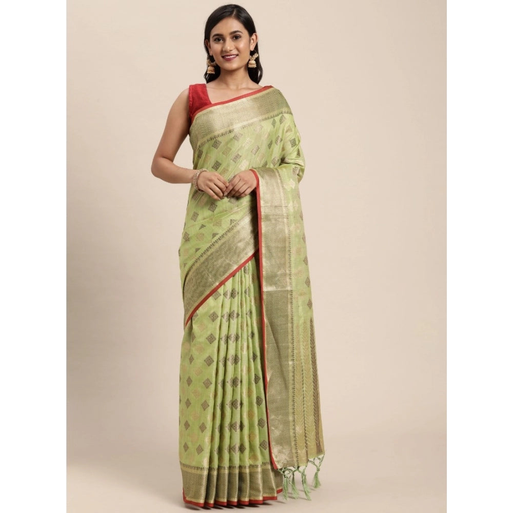   Chanderi Cotton Printed Saree With Unstitched Blouse