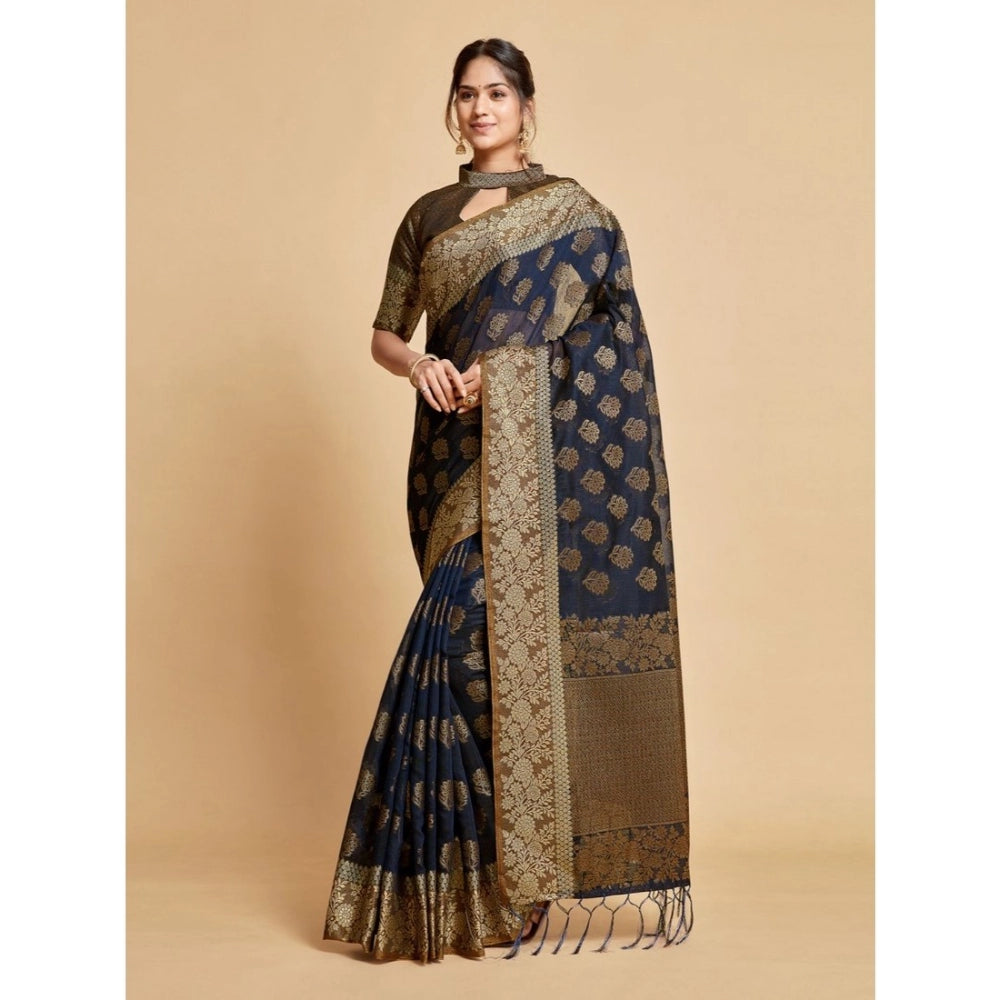   Chanderi Cotton Printed Saree With Unstitched Blouse