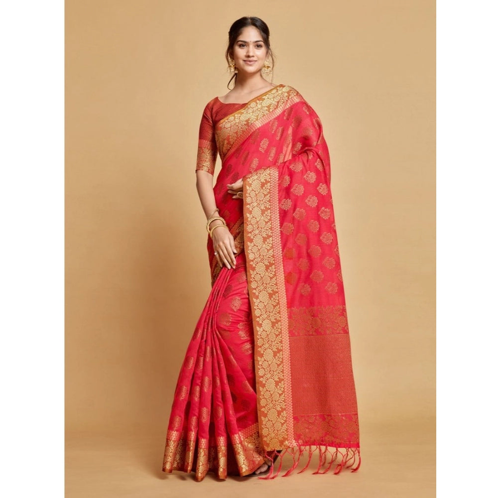   Chanderi Cotton Printed Saree With Unstitched Blouse