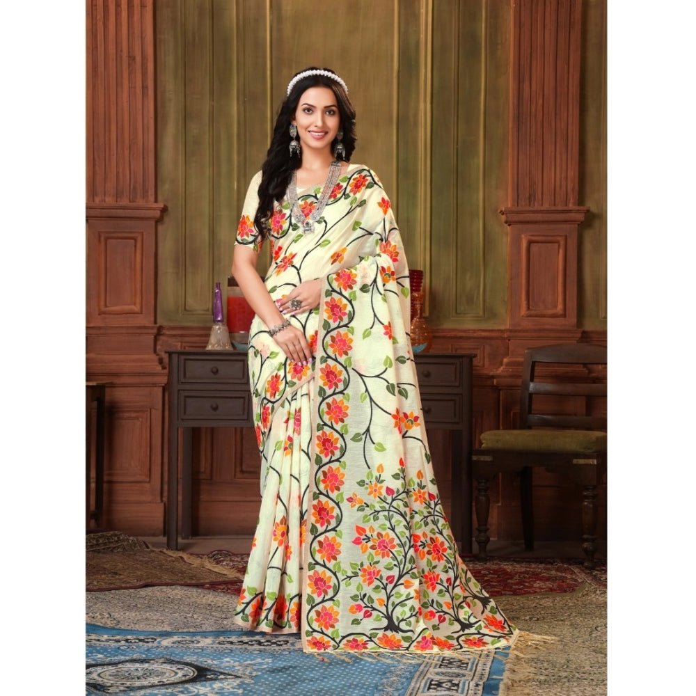   Organza Printed Saree With Unstitched Blouse