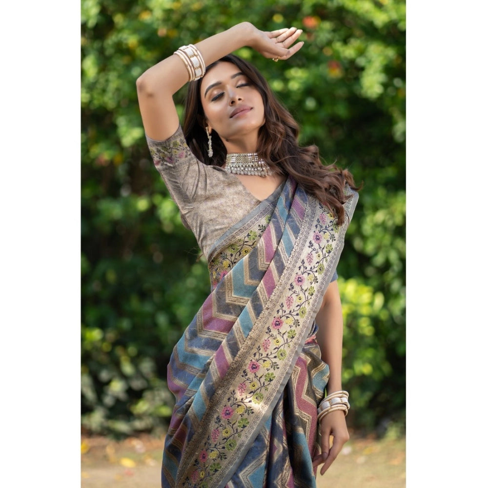   Organza Printed Saree With Unstitched Blouse