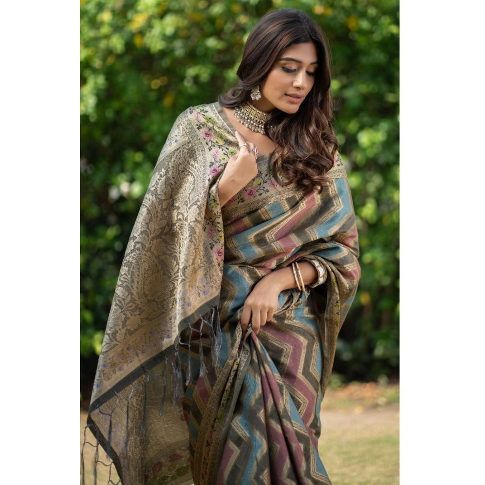   Organza Printed Saree With Unstitched Blouse