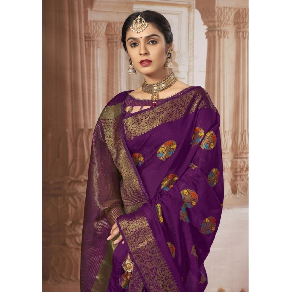   Chanderi Cotton Printed Saree With Unstitched Blouse