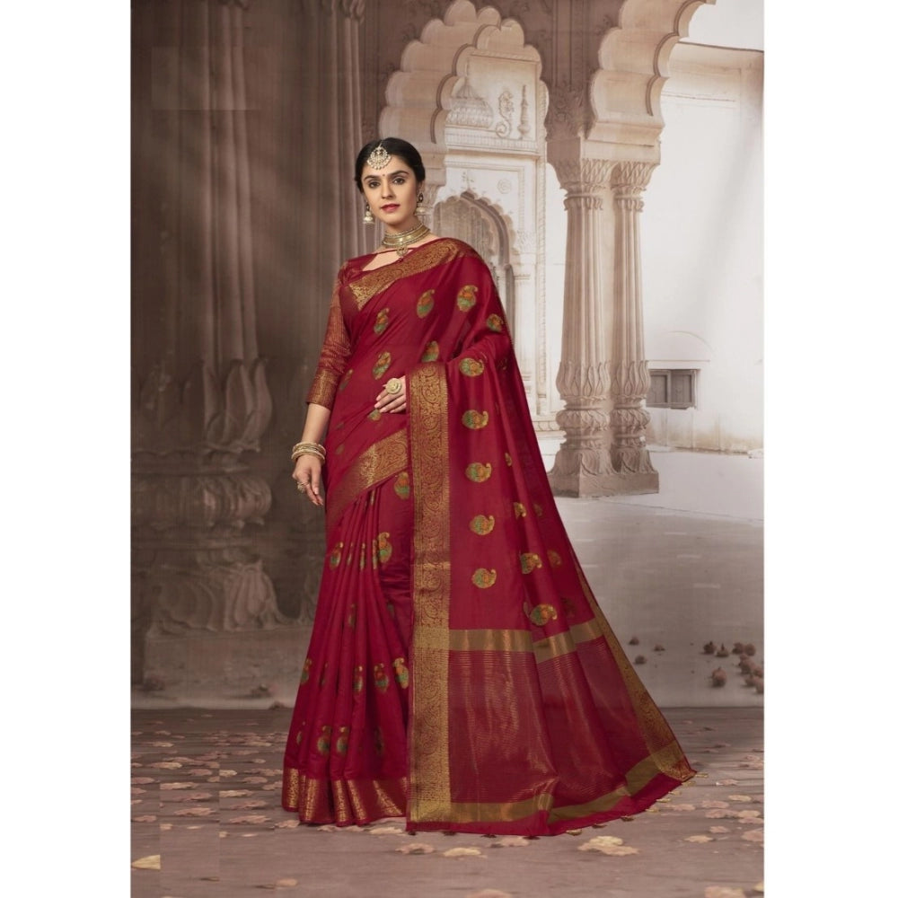   Chanderi Cotton Printed Saree With Unstitched Blouse