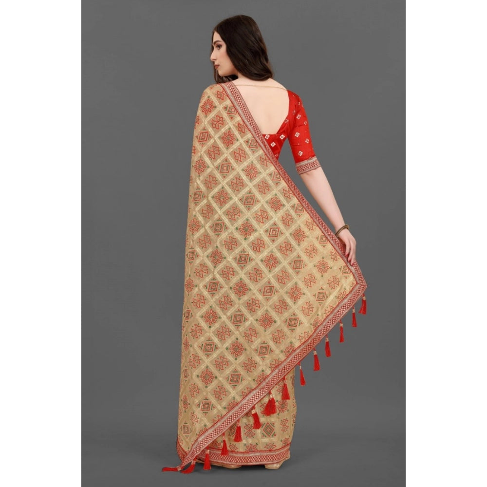   Soft Silk Printed Saree With Unstitched Blouse