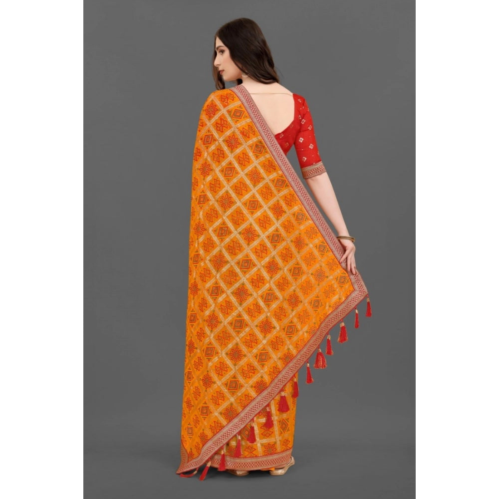   Soft Silk Printed Saree With Unstitched Blouse