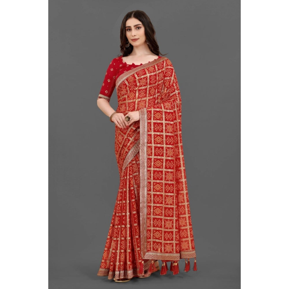   Soft Silk Printed Saree With Unstitched Blouse