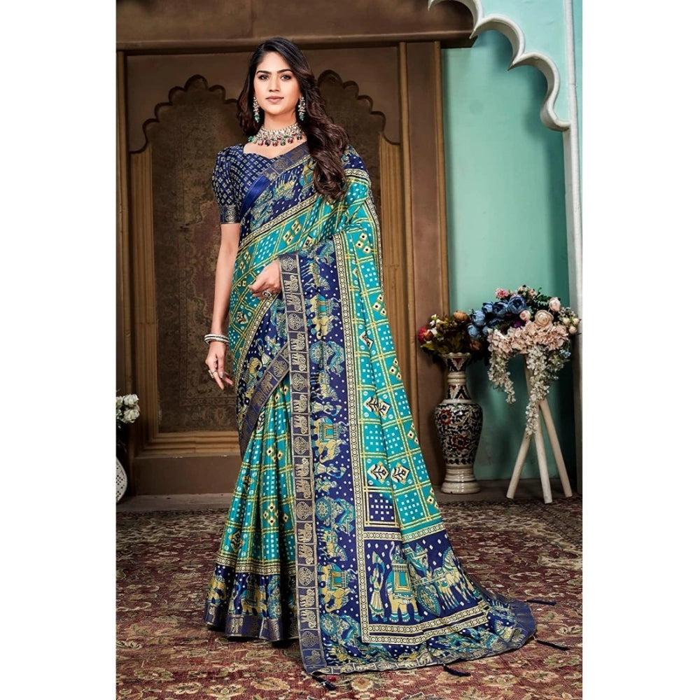   Soft Silk Printed Saree With Unstitched Blouse