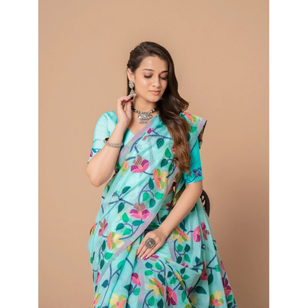   Cotton Printed Saree With Unstitched Blouse