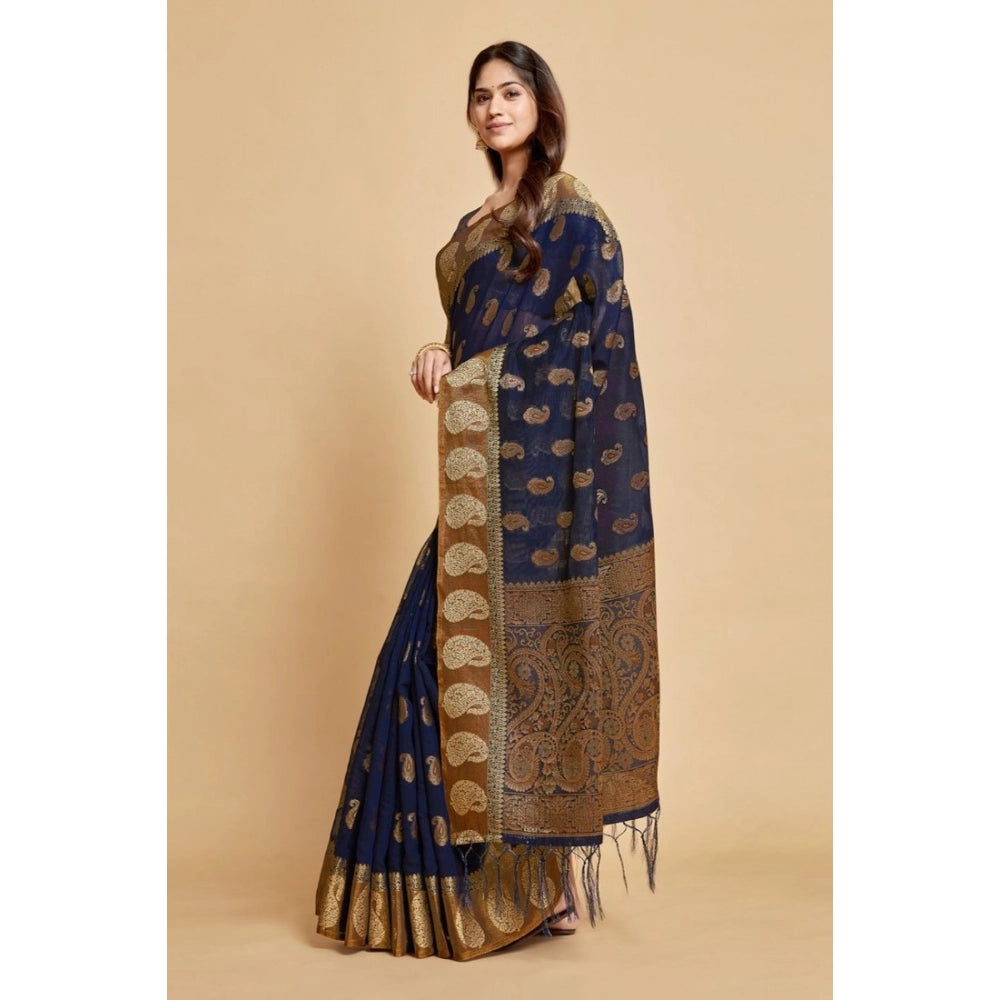   Chanderi Cotton Printed Saree With Unstitched Blouse