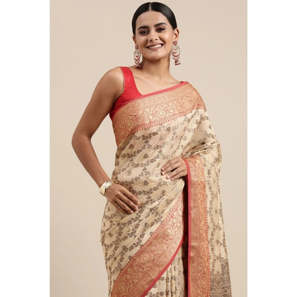   Chanderi Cotton Printed Saree With Unstitched Blouse