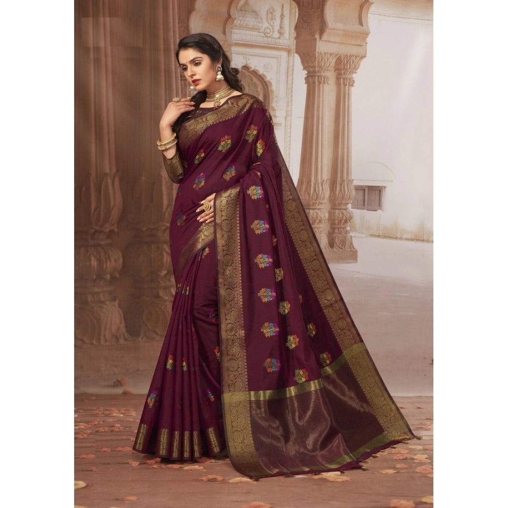   Chanderi Cotton Printed Saree With Unstitched Blouse