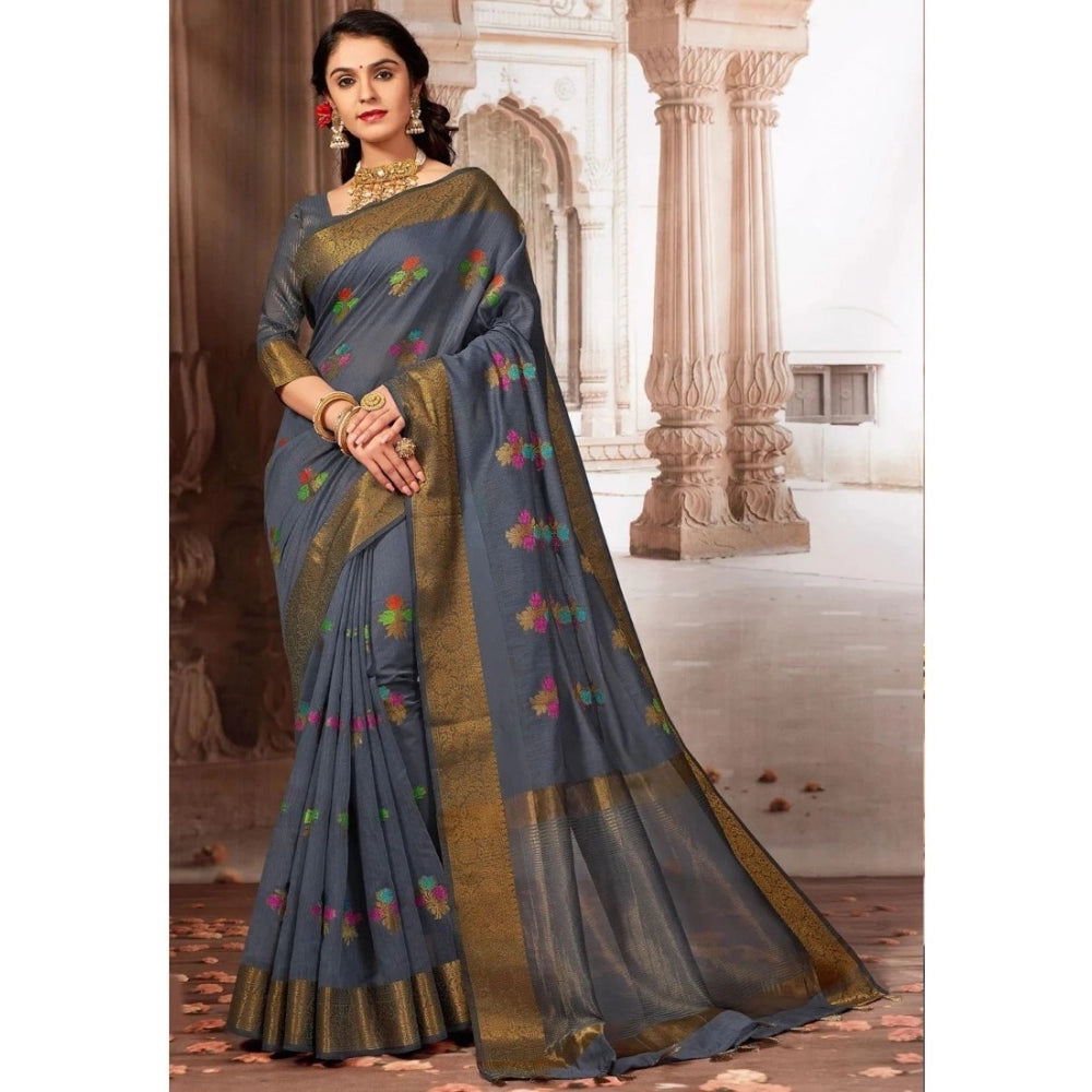   Linen Printed Saree With Unstitched Blouse