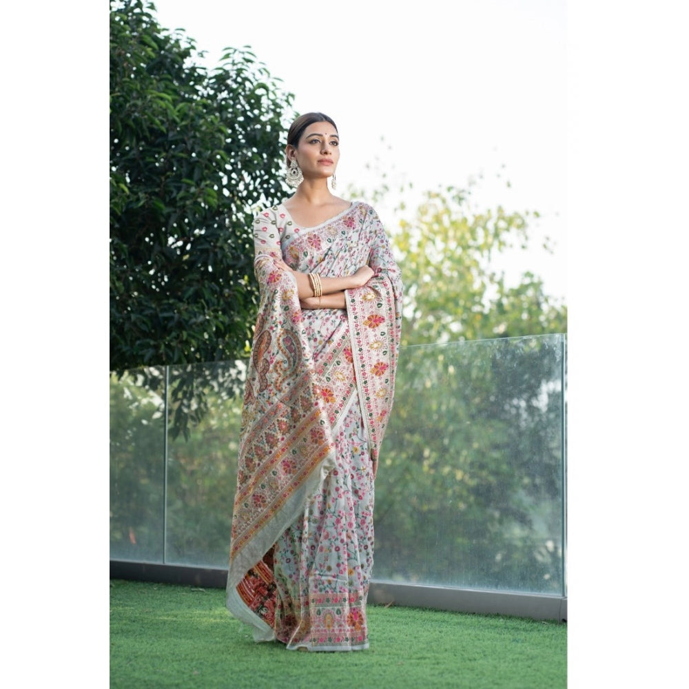   Linen Printed Saree With Unstitched Blouse