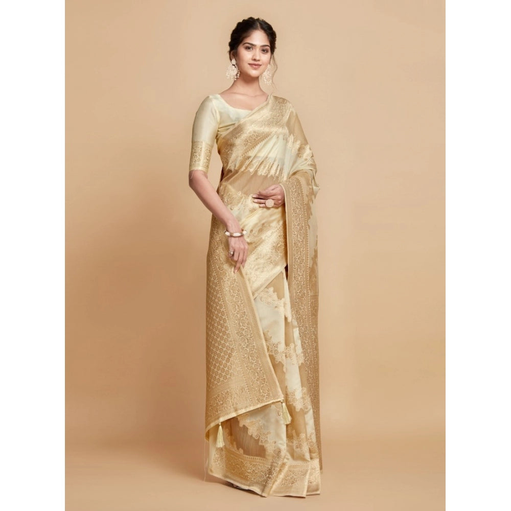   Linen Printed Saree With Unstitched Blouse