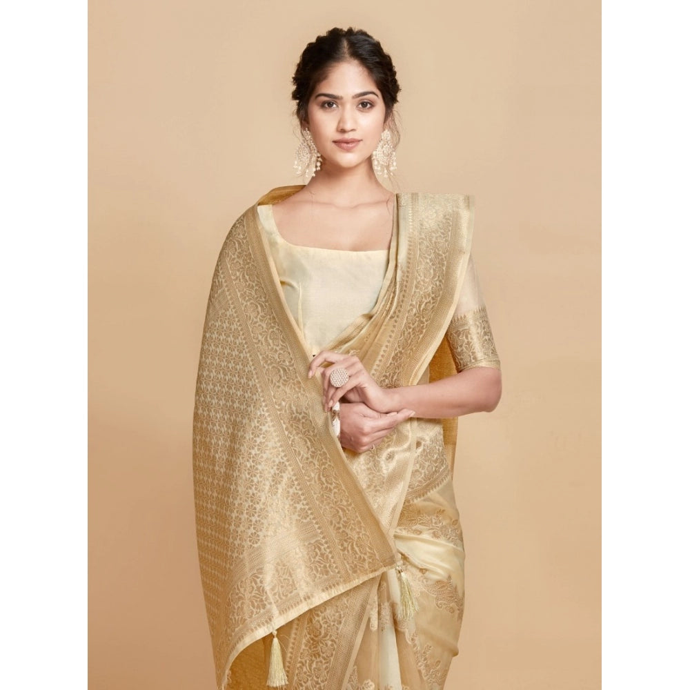   Linen Printed Saree With Unstitched Blouse