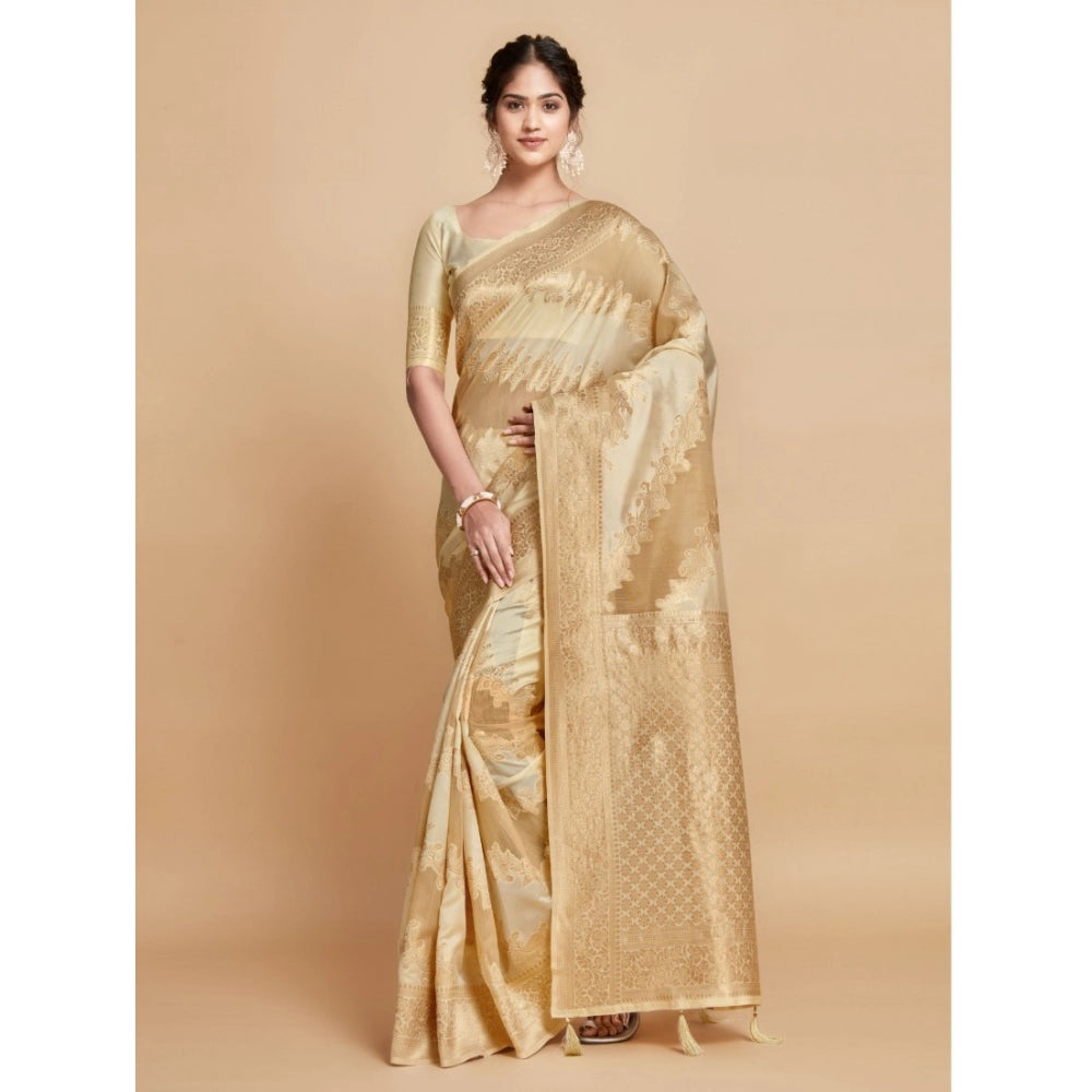   Linen Printed Saree With Unstitched Blouse