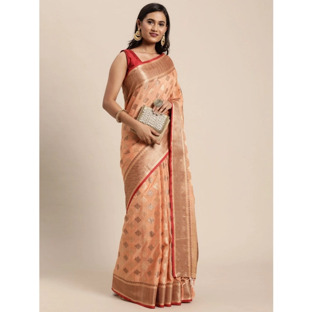   Chanderi Cotton Printed Saree With Unstitched Blouse