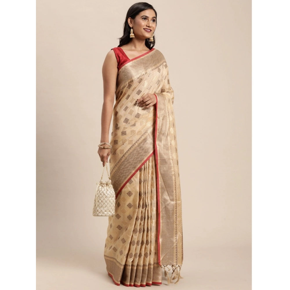   Chanderi Cotton Printed Saree With Unstitched Blouse