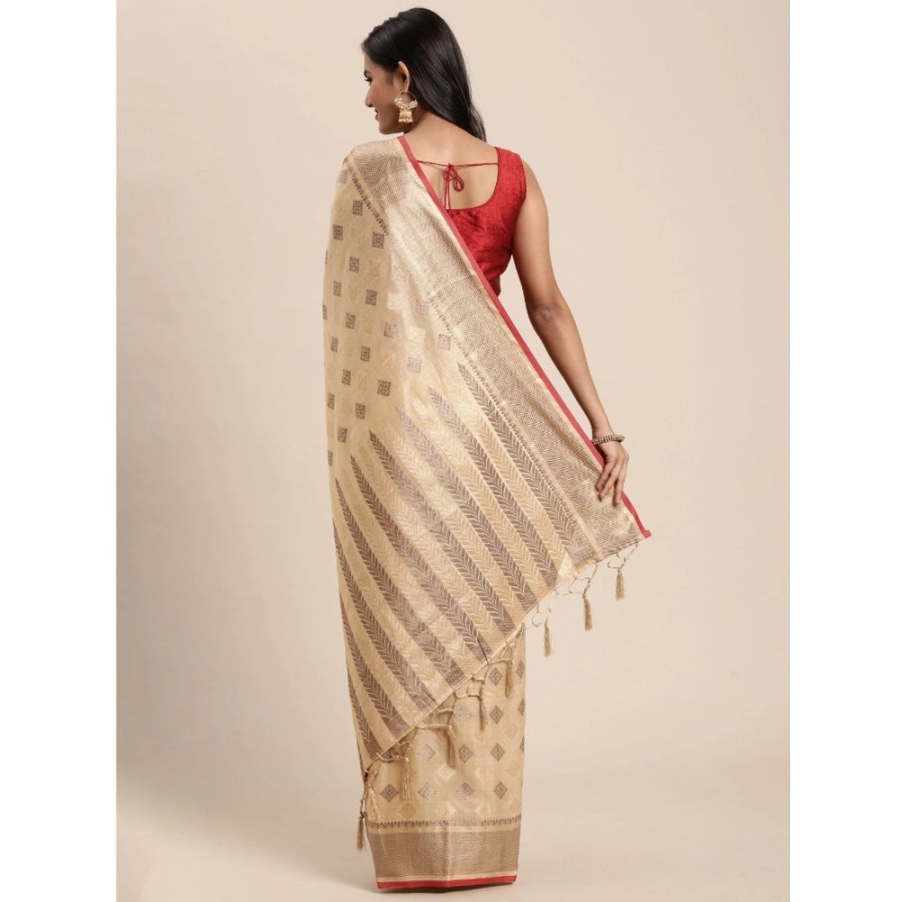   Chanderi Cotton Printed Saree With Unstitched Blouse