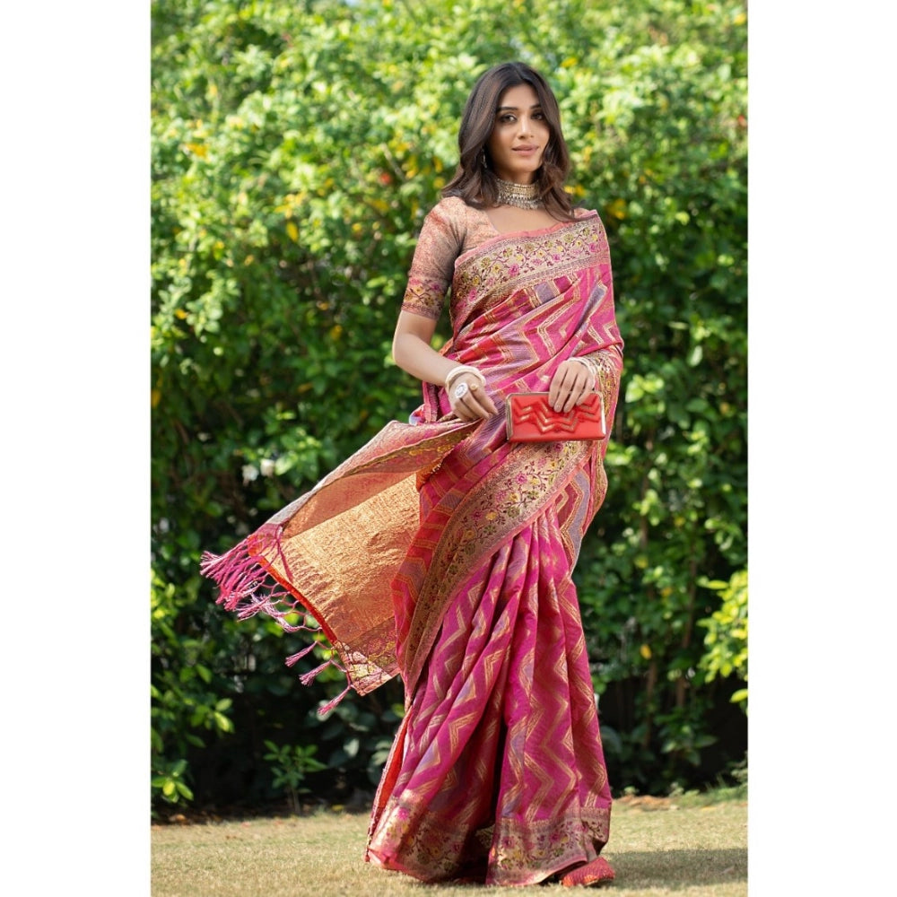   Organza Printed Saree With Unstitched Blouse