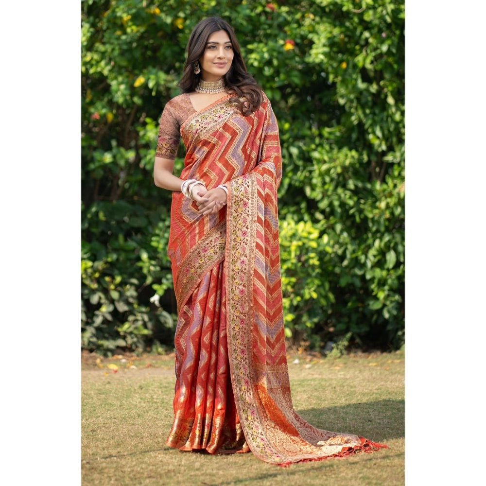   Organza Printed Saree With Unstitched Blouse