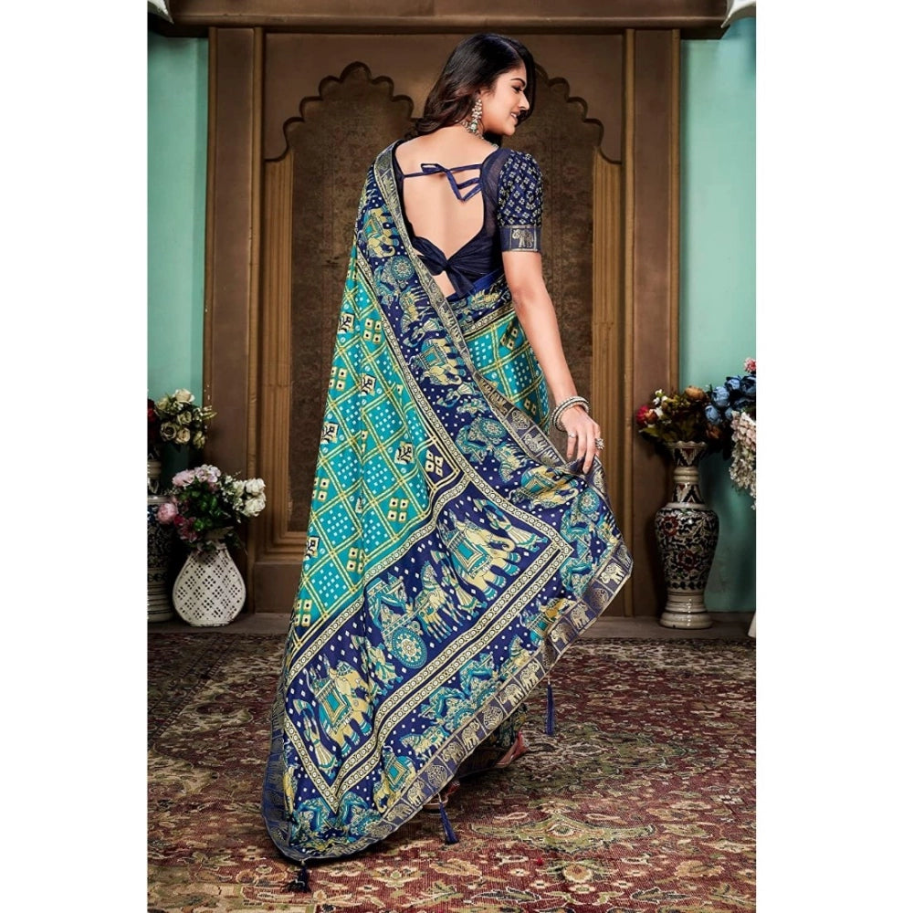   Soft Silk Printed Saree With Unstitched Blouse