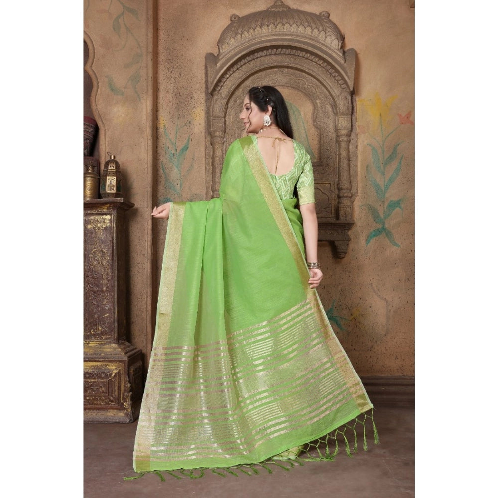   Soft Linen Striped Saree With Unstitched Blouse