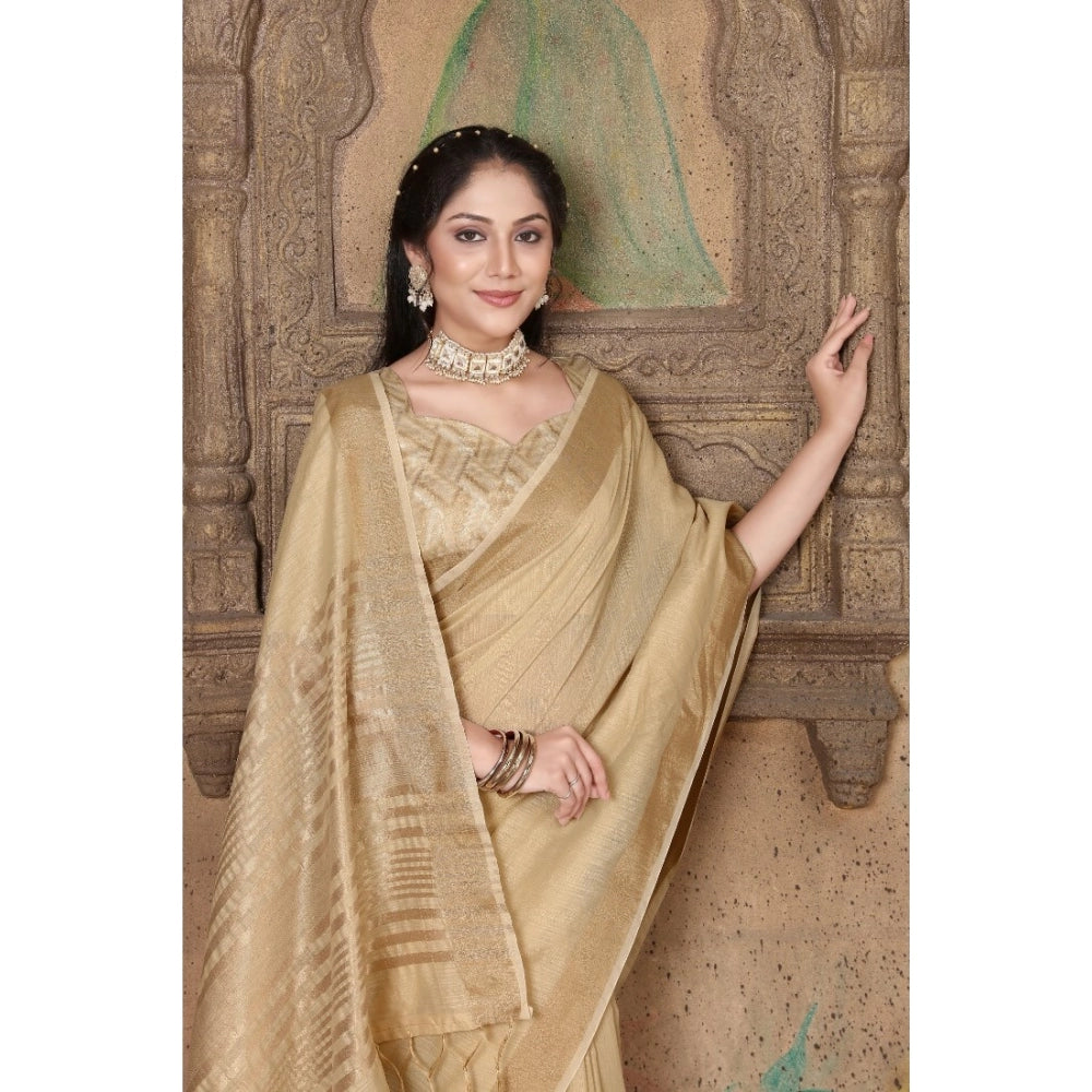   Soft Linen Striped Saree With Unstitched Blouse