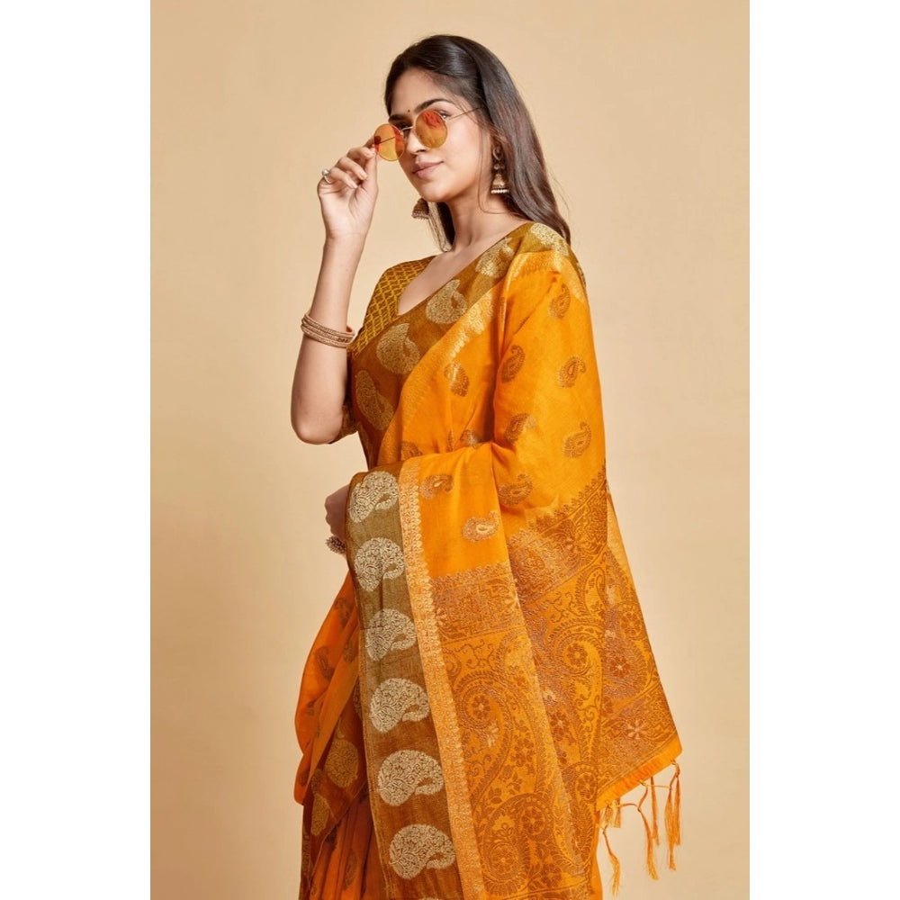   Chanderi Cotton Printed Saree With Unstitched Blouse