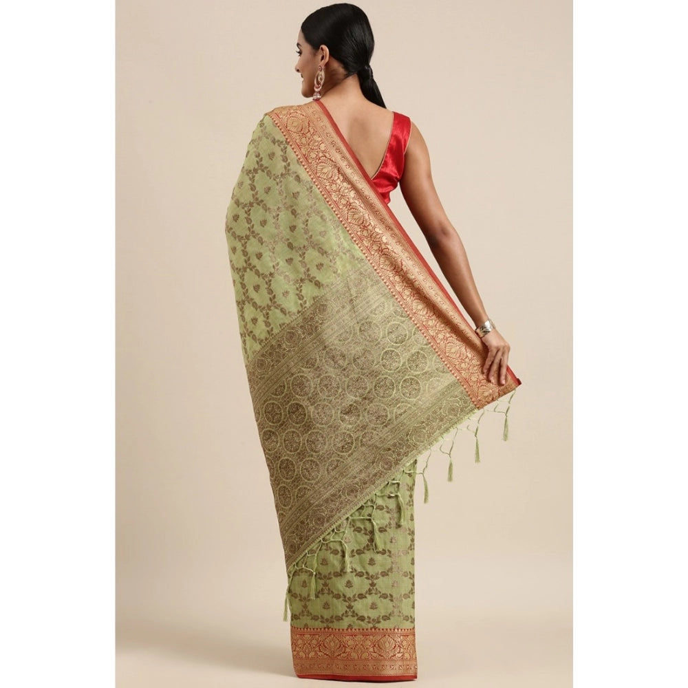   Chanderi Cotton Printed Saree With Unstitched Blouse