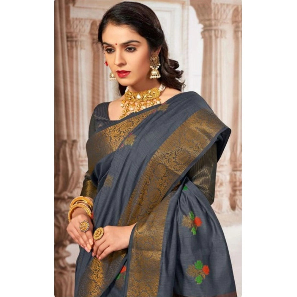   Linen Printed Saree With Unstitched Blouse