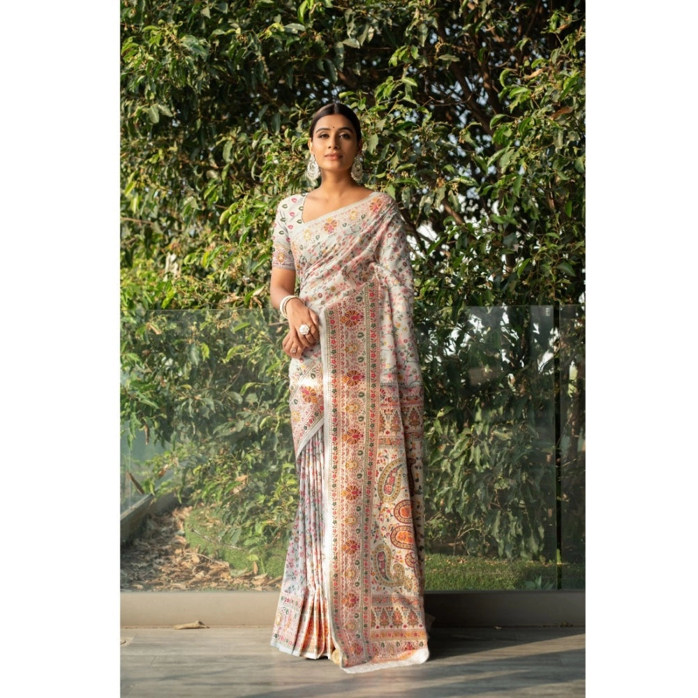   Linen Printed Saree With Unstitched Blouse