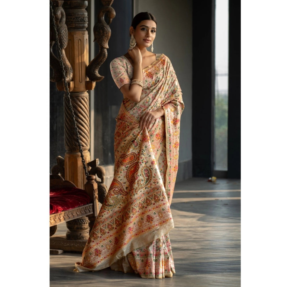   Linen Printed Saree With Unstitched Blouse