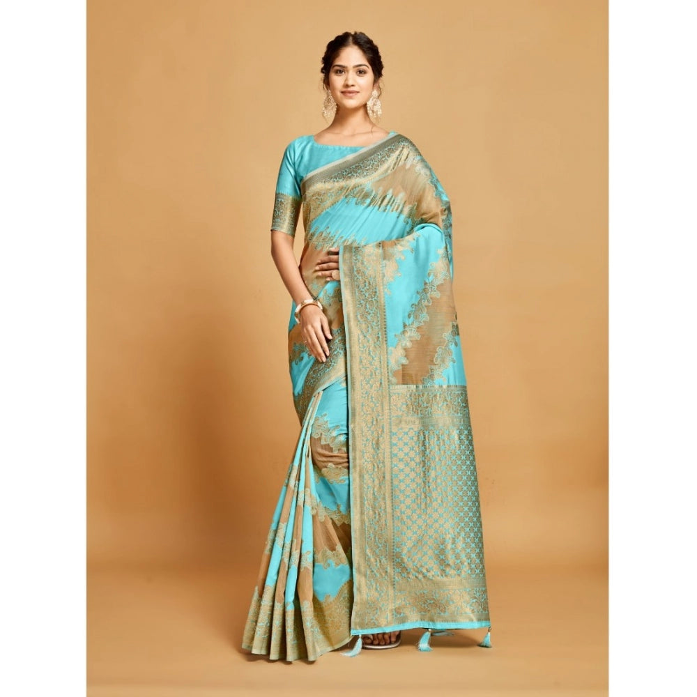   Linen Printed Saree With Unstitched Blouse