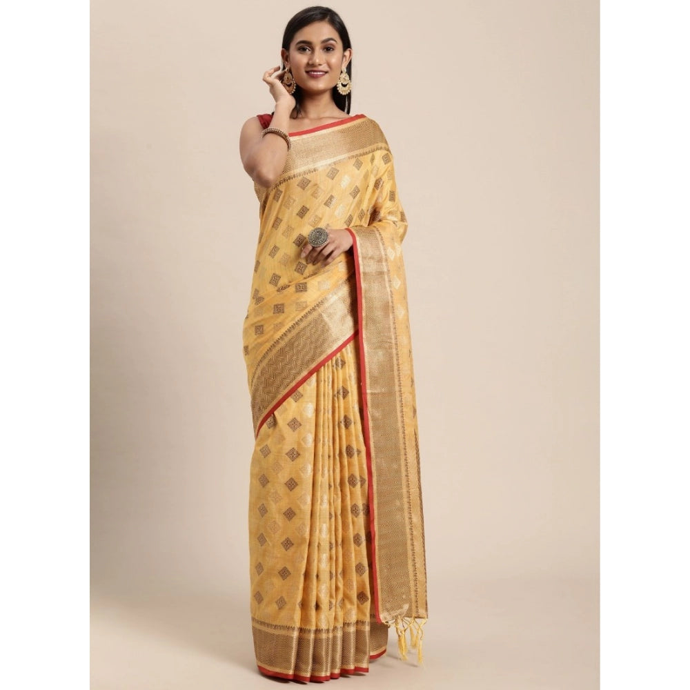   Chanderi Cotton Printed Saree With Unstitched Blouse