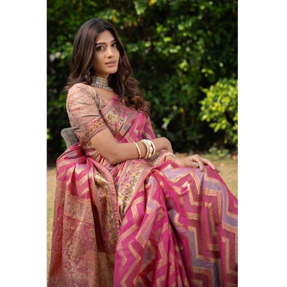   Organza Printed Saree With Unstitched Blouse