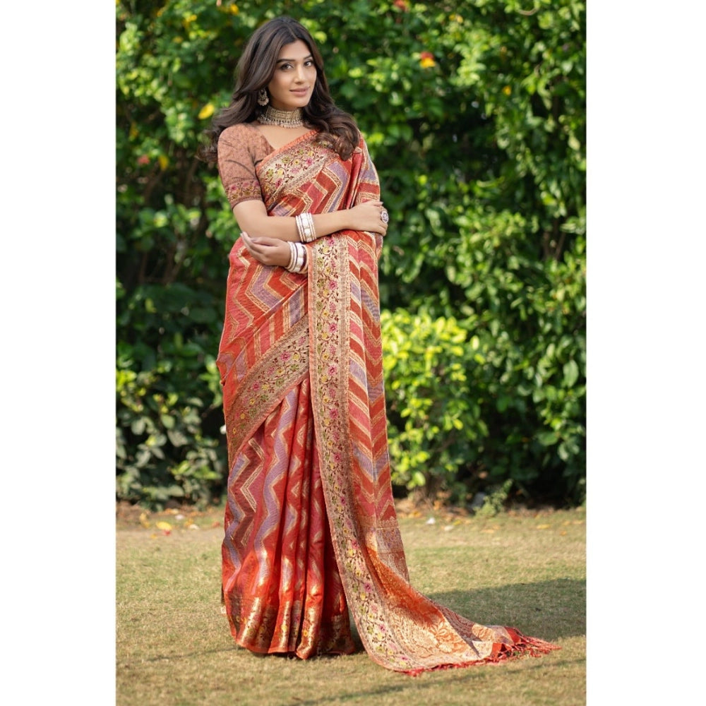   Organza Printed Saree With Unstitched Blouse