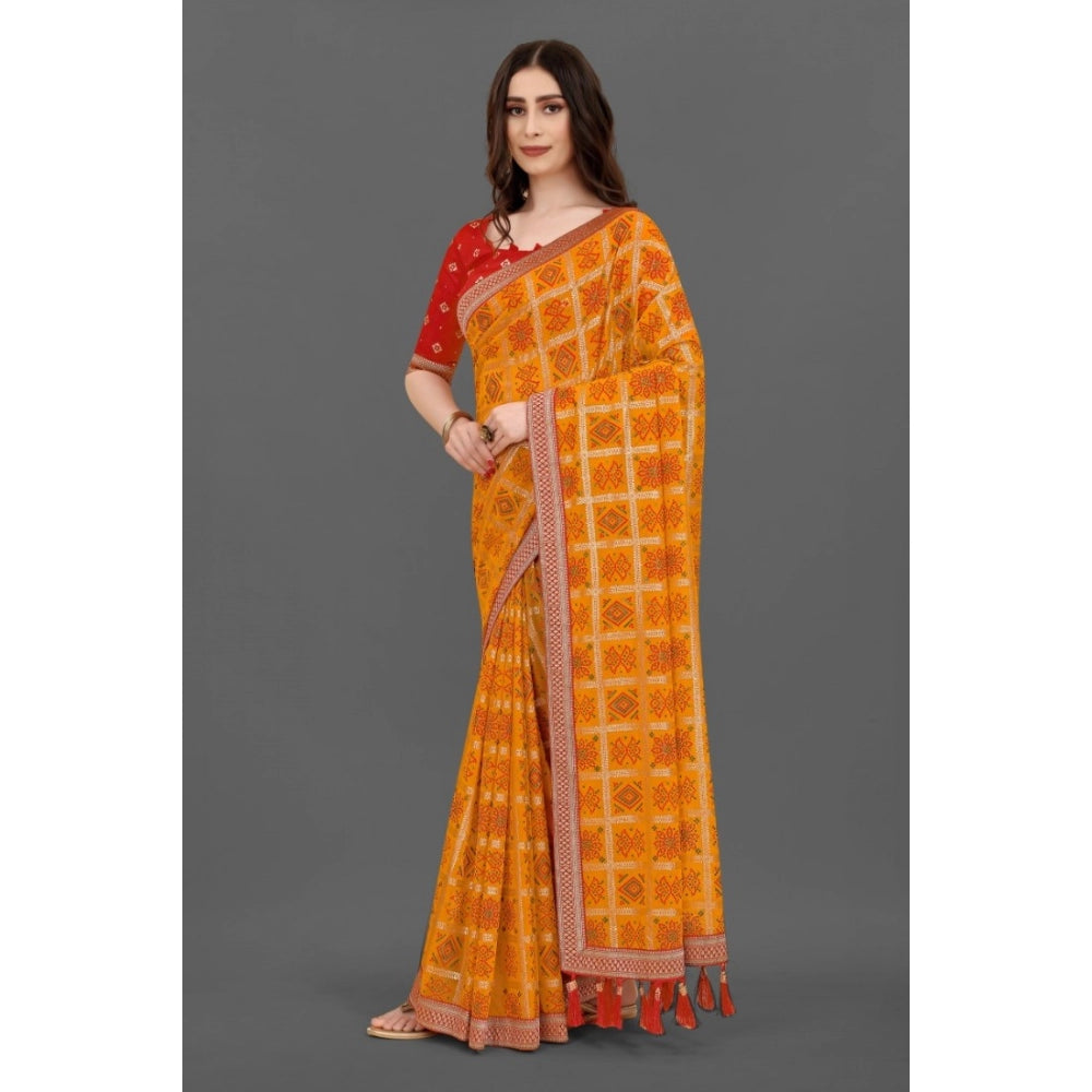   Soft Silk Printed Saree With Unstitched Blouse